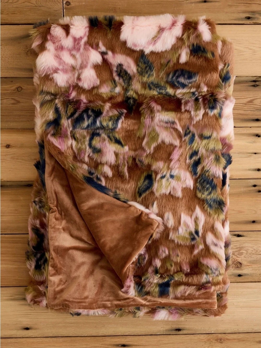 Anthropologie Seren Floral Jacquard Faux Fur Throw Blanket